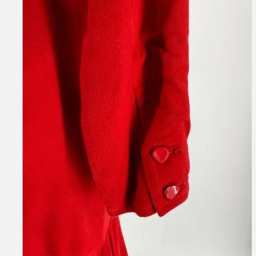 VAKKO Vtg 80s Red Suede Drop Waist Ruffle LSV Dress 6 Cowgirl Western Boho - Picture 5 of 11